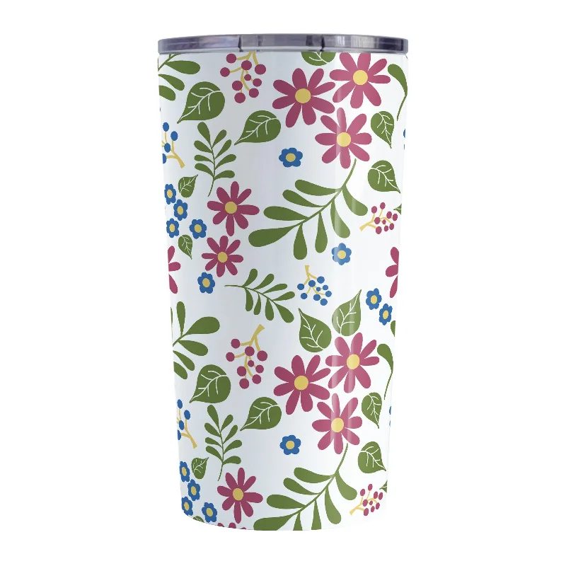 unique tea cup -Burgundy Blue Green Flowers Pattern Tumbler Cup