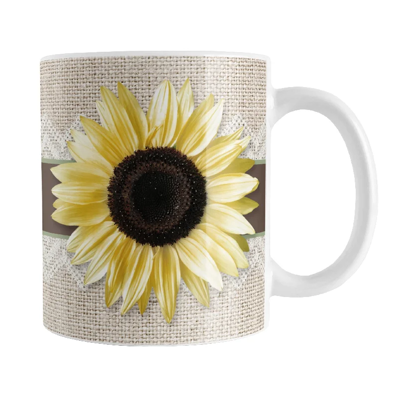 premium coffee mug -Burlap and Lace Brown Sage Sunflower Mug