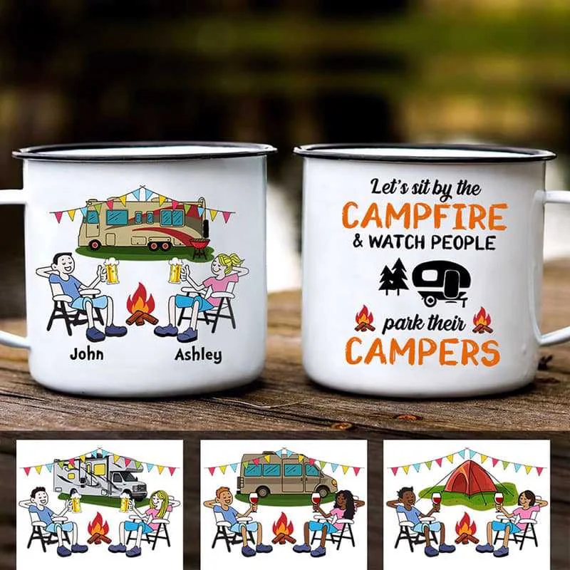 premium travel mug -Camping Couple Watch People Park Their Campers Personalized Campfire Mug