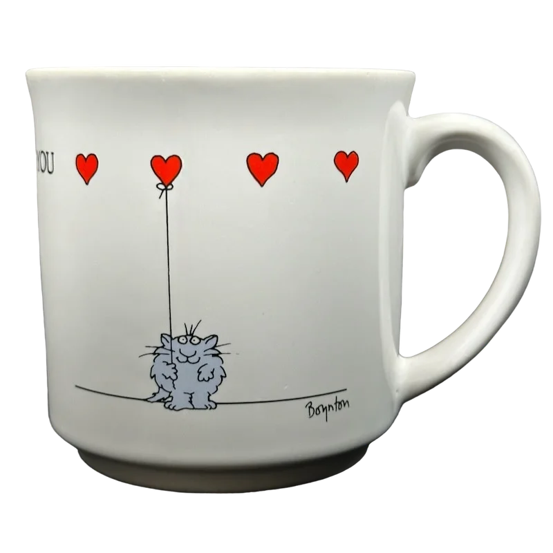 personalized coffee mug -Cat Holding A Heart Shaped Balloon Love You Sandra Boynton Mug Recycled Paper Products