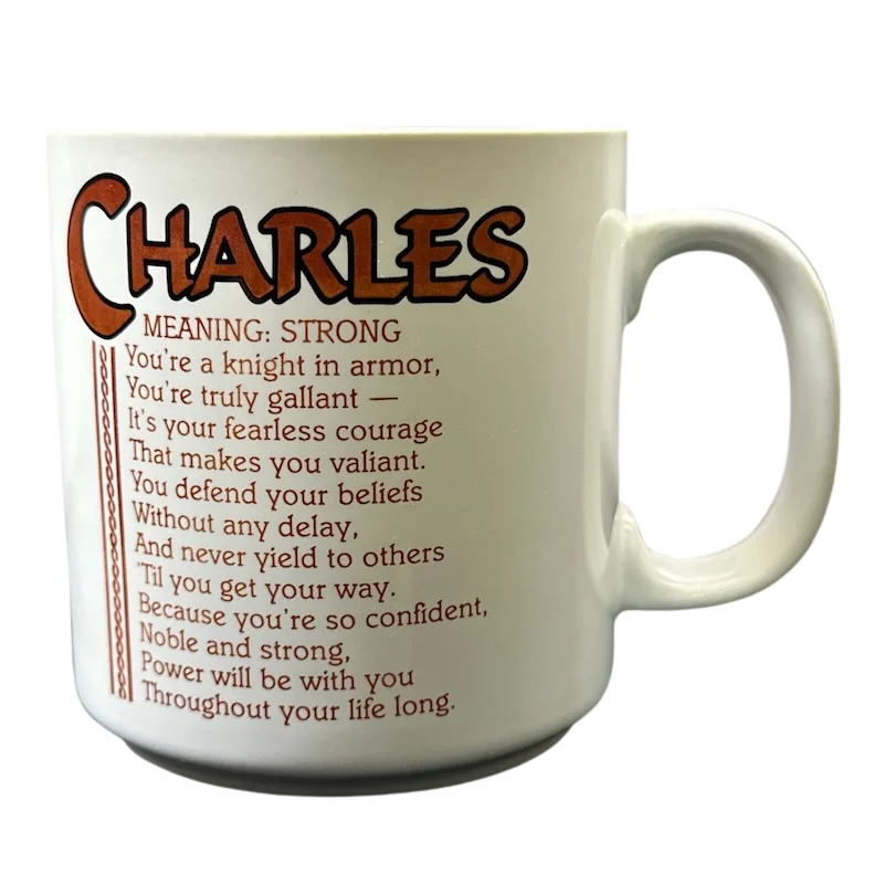 travel mug with design -CHARLES Poetry Name Gray Interior Mug Papel