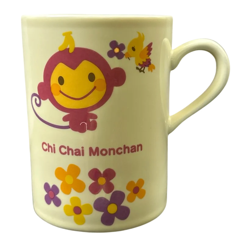 double-insulated coffee mug -Chi Chai Monchan Pink Monkey Bird Flowers Mug Sanrio