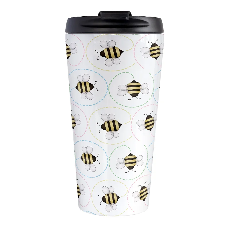 bright tea mug -Circling Dainty Bee Pattern Travel Mug