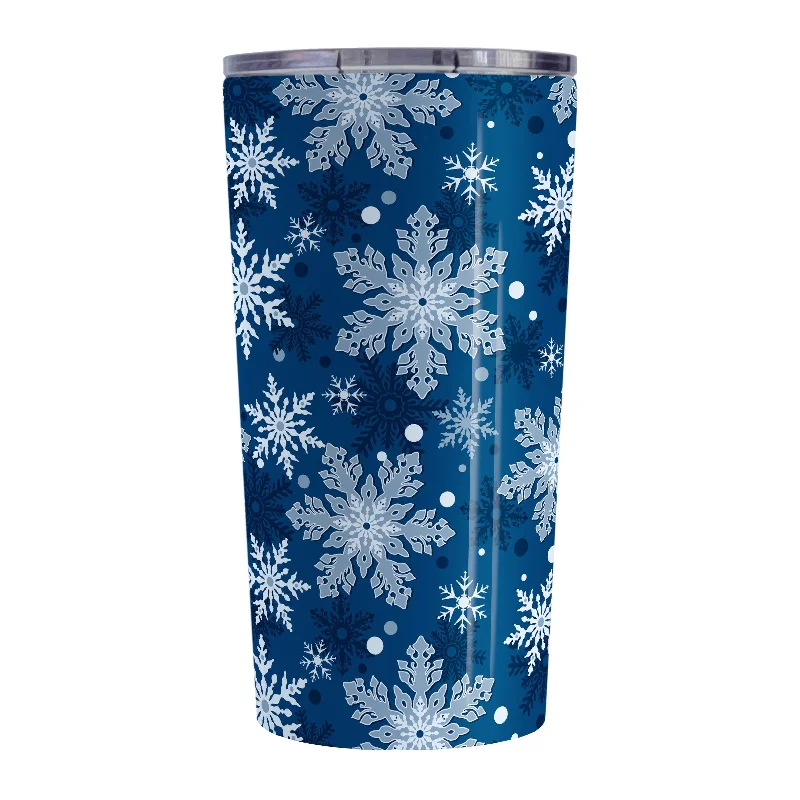 cute design coffee mug -Classic Blue Snowflake Pattern Winter Tumbler Cup