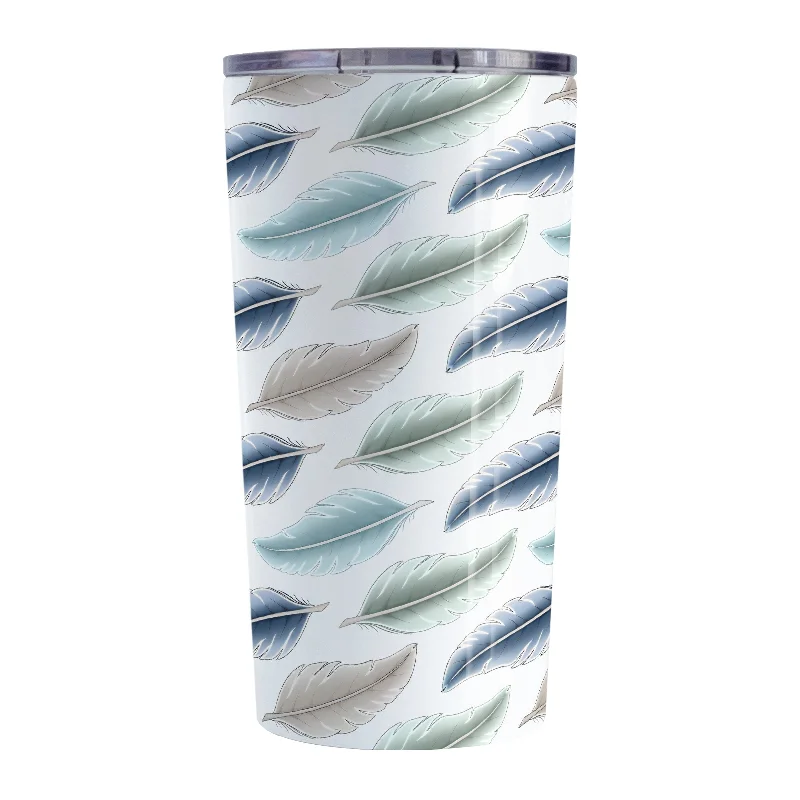 eco-friendly bamboo coffee cup -Coastal Feathers Tumbler Cup