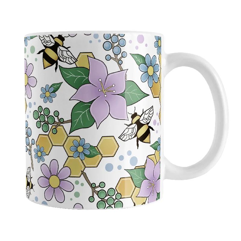 fancy coffee mug -Colorful Purple Floral Bee Pattern Mug