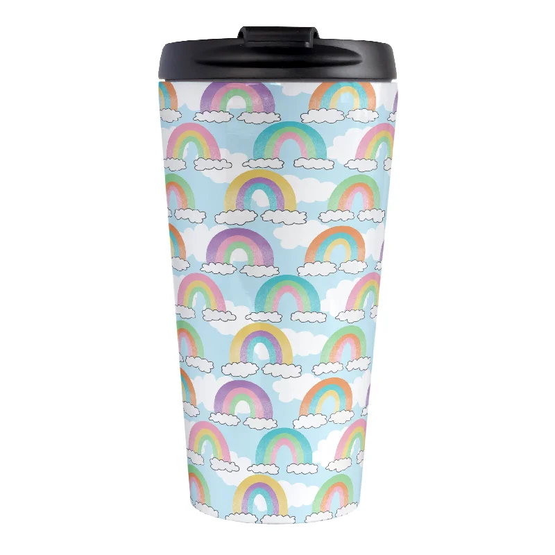 travel coffee mug -Colorful Rainbows Sky Pattern Travel Mug