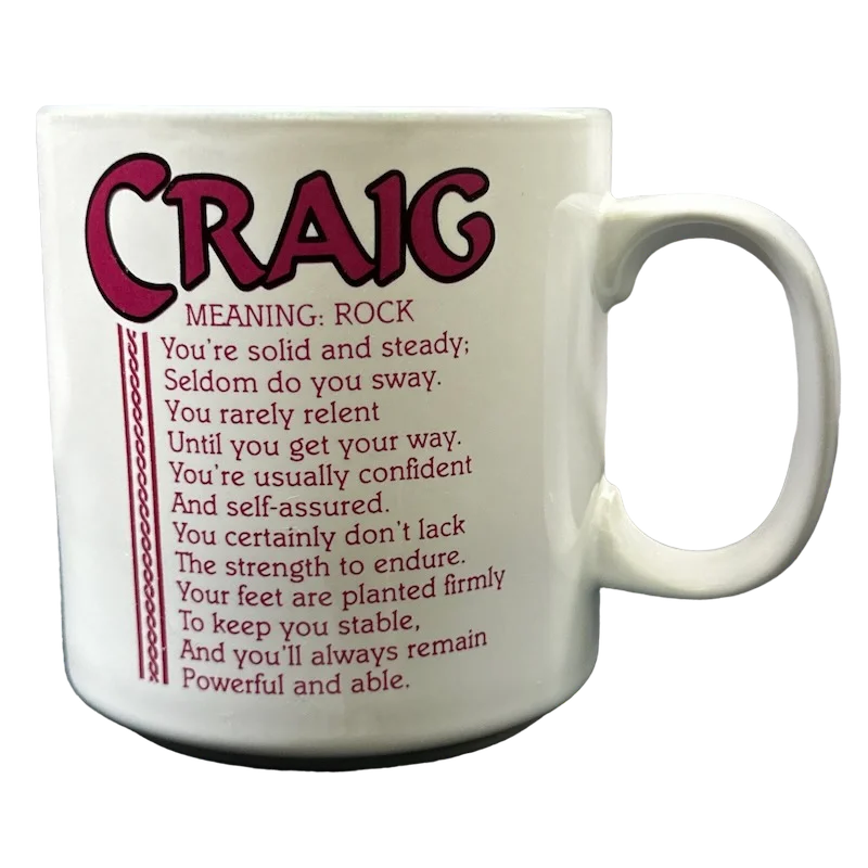 plain white tea mug -CRAIG Poetry Name Gray Interior Mug Papel