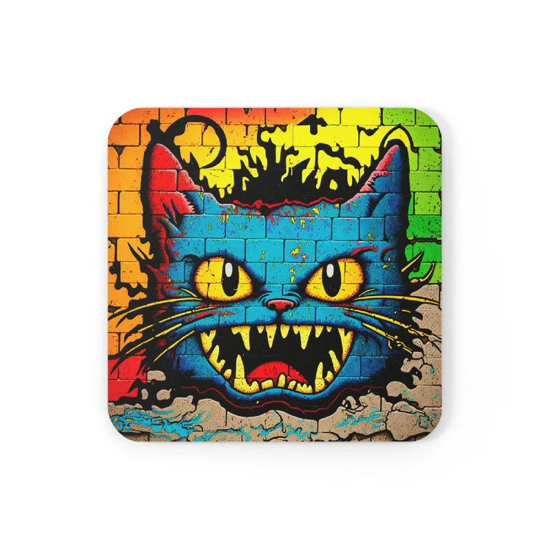 minimalistic coffee mug -Crazy Blue Cat Cork Back Coaster