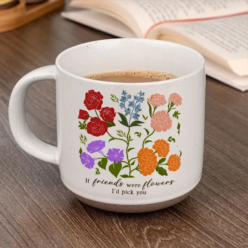 coffee mug for kitchen -Custom Sisters Besties Birth Flower Bouquet Artwork Minimalist Personalized Pottery Mug