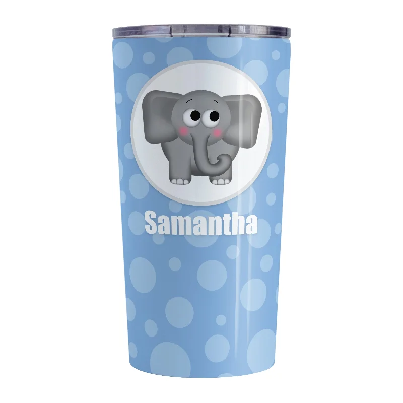 wedding coffee mug -Personalized Cute Elephant Bubbly Blue Tumbler Cup