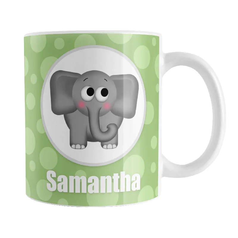 insulated tea mug -Personalized Cute Elephant Bubbly Green Mug