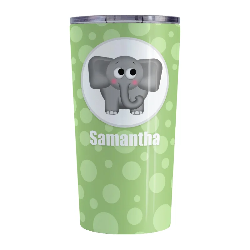 durable coffee mug -Personalized Cute Elephant Bubbly Green Tumbler Cup