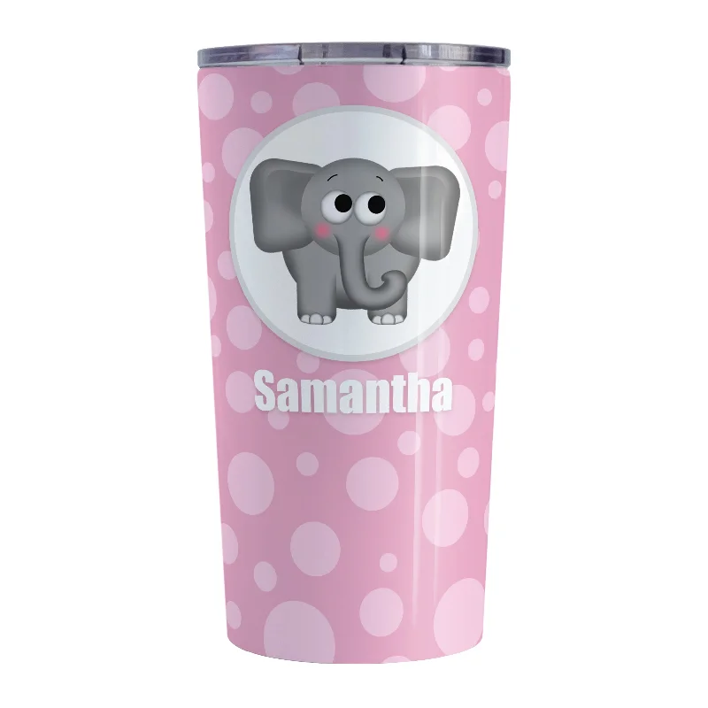 floral tea mug -Personalized Cute Elephant Bubbly Pink Tumbler Cup