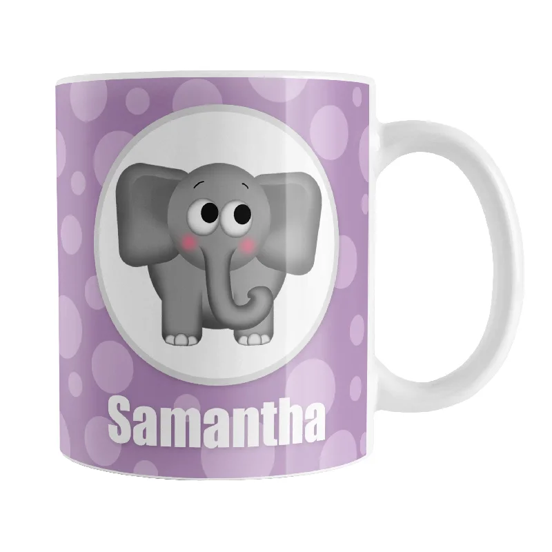 microwave safe coffee mug -Personalized Cute Elephant Bubbly Purple Mug