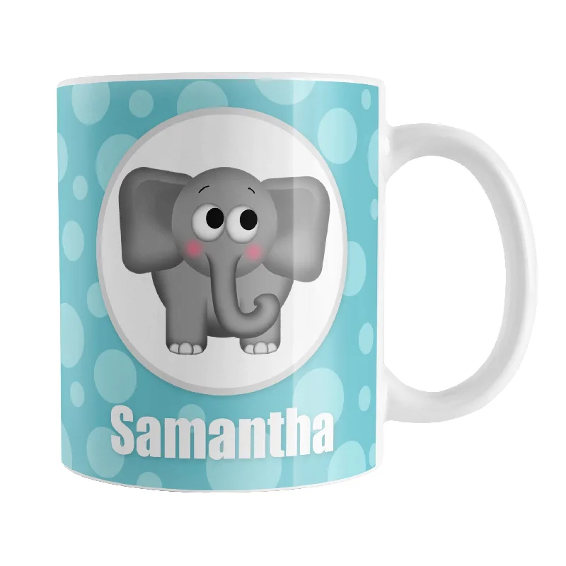 vintage coffee mug -Personalized Cute Elephant Bubbly Turquoise Mug