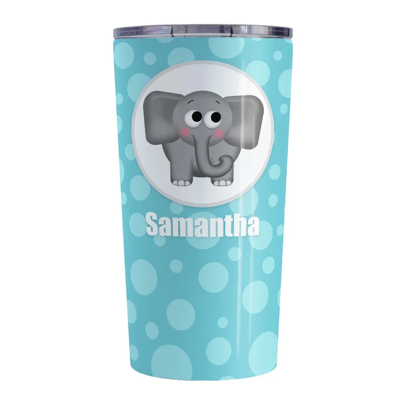 coffee mug with a message -Personalized Cute Elephant Bubbly Turquoise Tumbler Cup