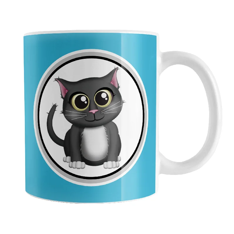 unique travel coffee cup -Cute Gray Cat Blue Mug