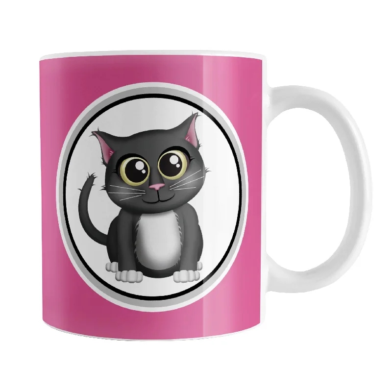 coffee mug for teachers -Cute Gray Cat Fuchsia Pink Mug