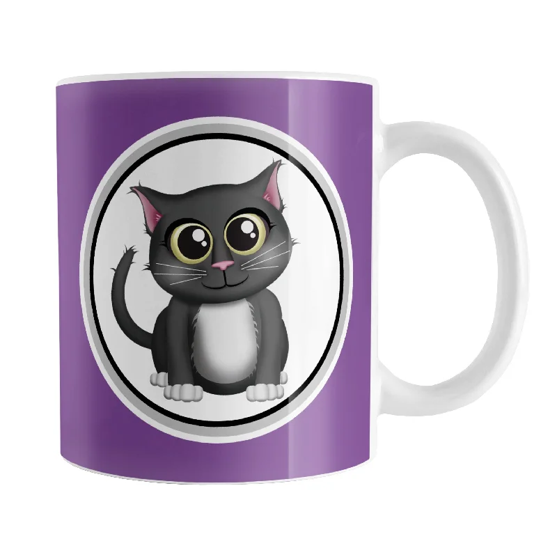 best gift coffee mug -Cute Gray Cat Purple Mug