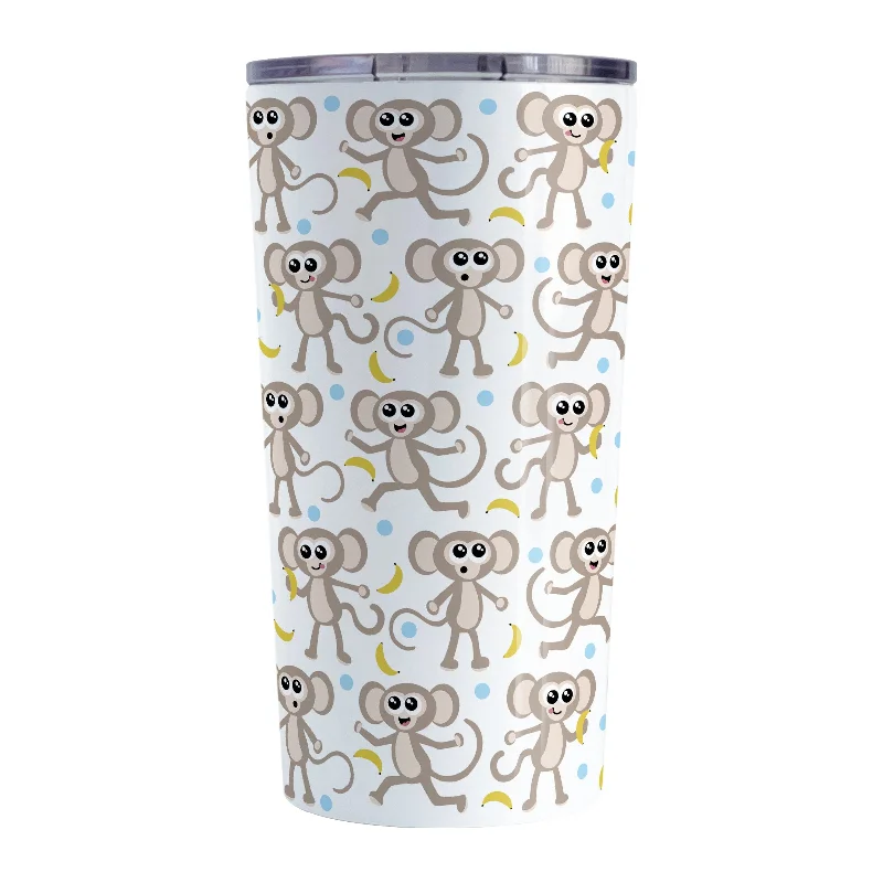 personalized mug with photo -Cute Monkey Pattern with Blue Dots Tumbler Cup