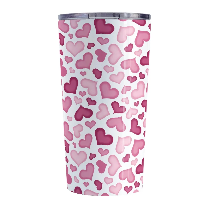 thermal coffee mug -Cute Pink Hearts Pattern Tumbler Cup