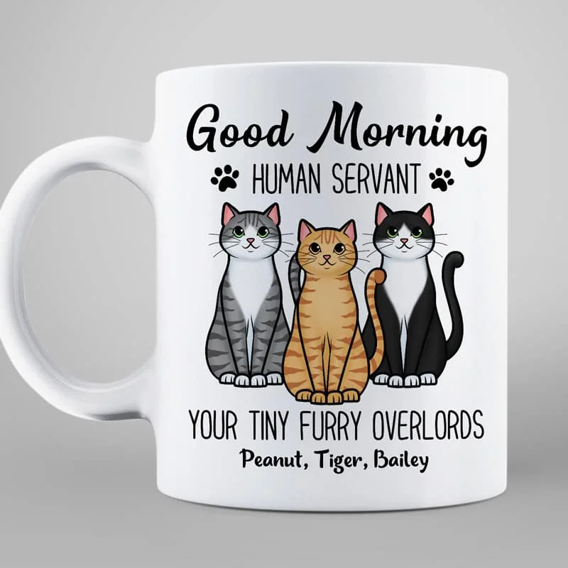 plain white tea mug -Cute Sitting Cats Good Morning Human Personalized Mug