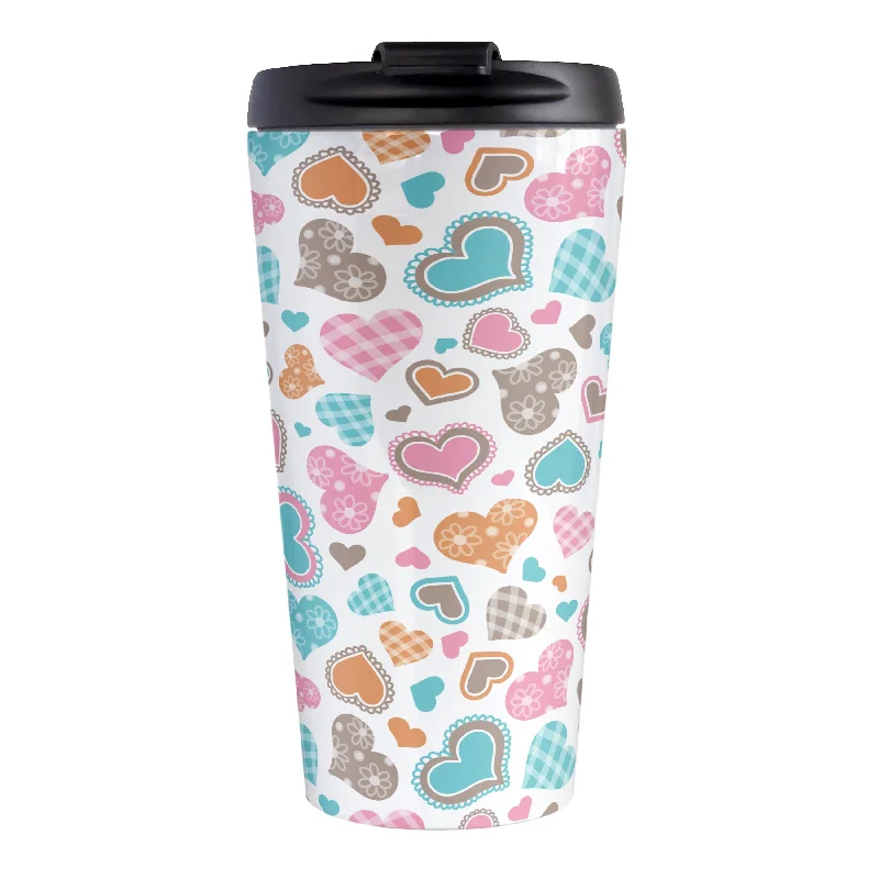 small coffee mug -Cutesy Hearts Pattern Travel Mug