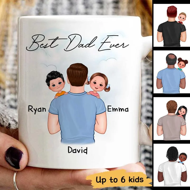 black travel coffee mug -Dad Carrying Kids On Shoulder Personalized Mug, Father's Day Gift For Dad, Husband