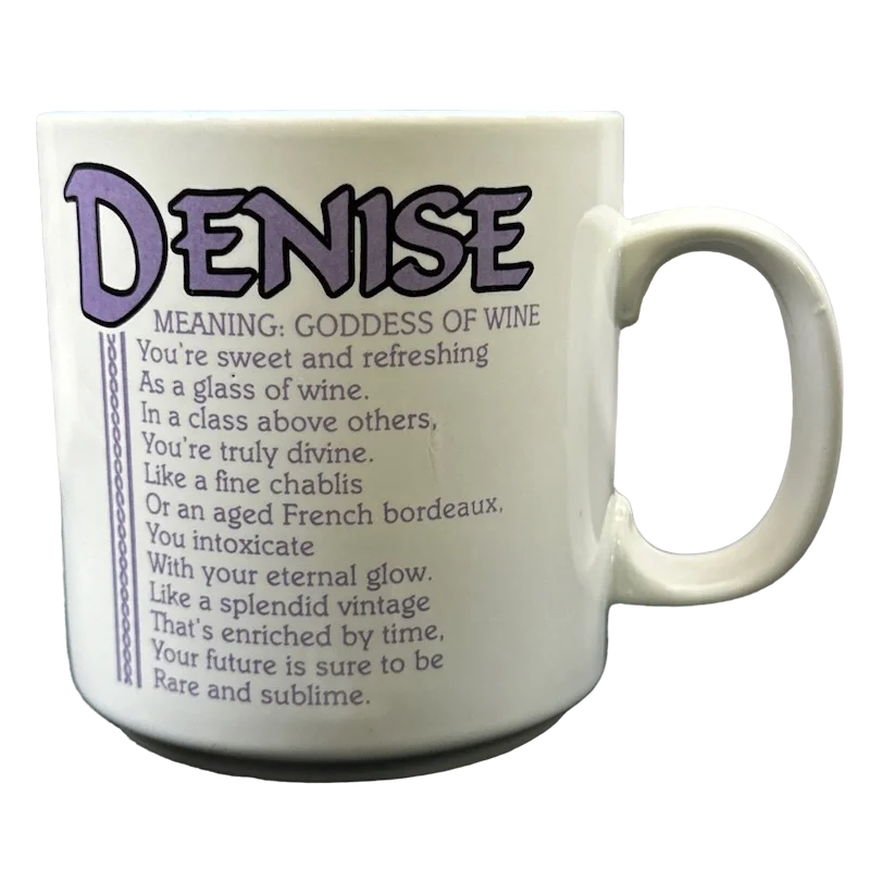 small tea mug -DENISE Poetry Name Purple Interior Mug Papel