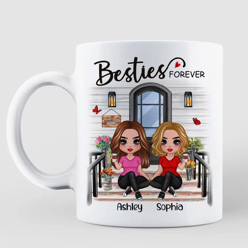 outdoor coffee mug -Doll Besties Sisters Front Porch Personalized Mug