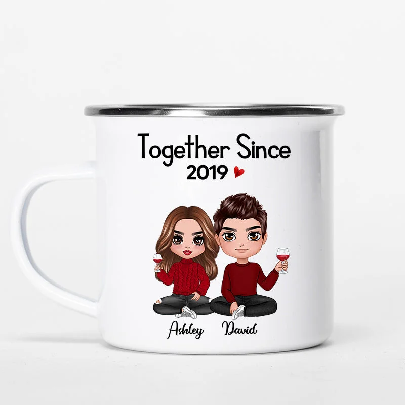 unique travel coffee cup -Doll Couple Sitting Gift For Him Gift For Her Personalized Campfire Mug