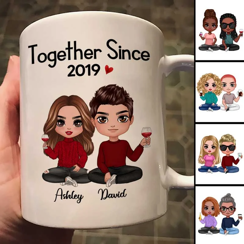 unique mugs for coffee lovers -Couple Sitting Personalized Mug, Anniversary Gift For Him, For Her