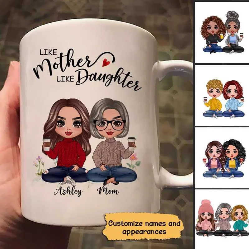 sports coffee mug -Doll Mother And Daughters Personalized Mug, Gift For Mom, For Daughters