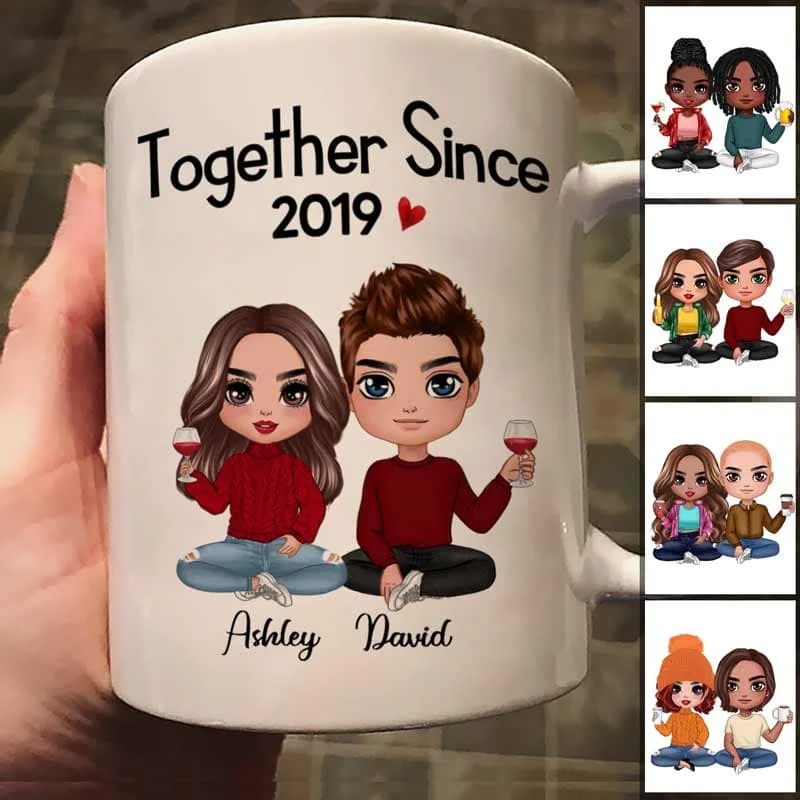 funny mugs for office -Doll Couple Sitting Gift For Him For Her Personalized Mug