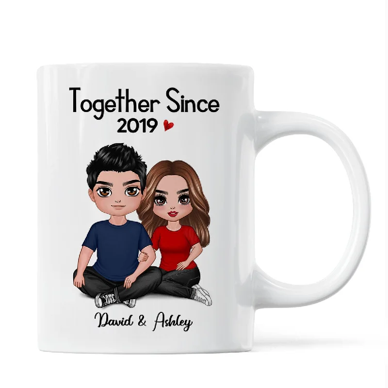 thermal coffee mug -Embracing Doll Couple Sitting Valentine‘s Anniversary Gift For Him Gift For Her Personalized Mug