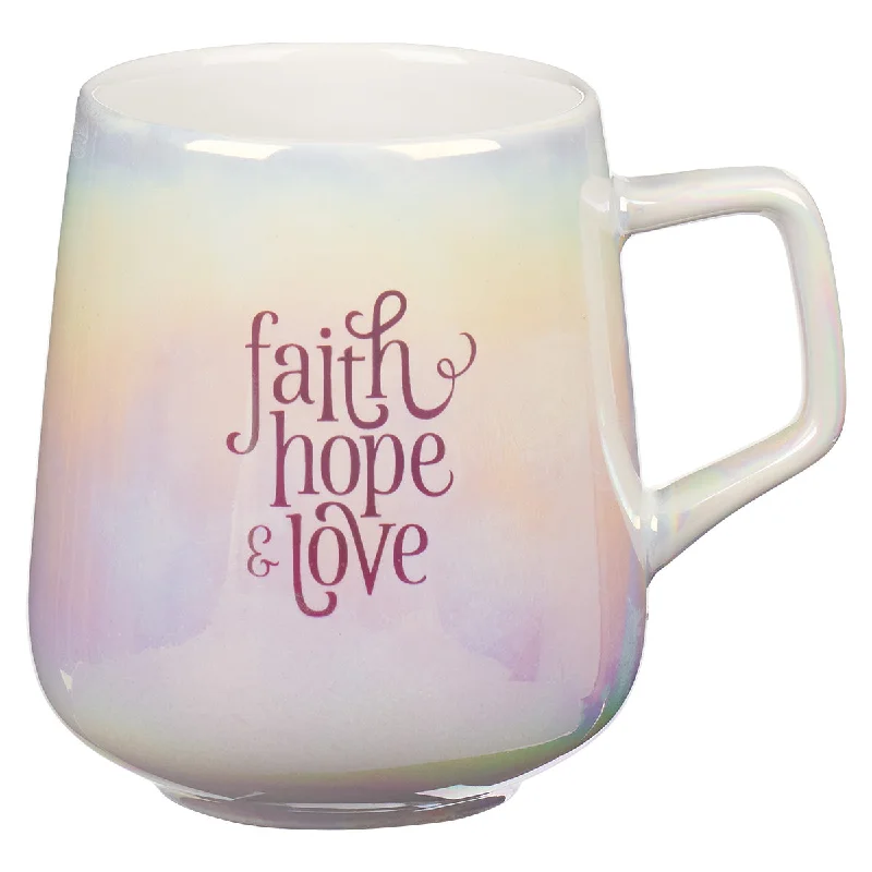 durable travel mug -Faith Hope And Love Pearl Ombre Ceramic Mug