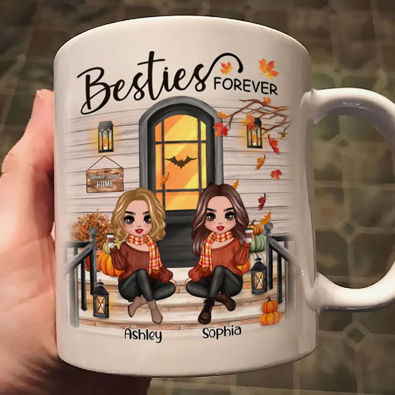 latte mug -Fall Season Best Friends Sisters Front Porch Personalized Mug (11oz)