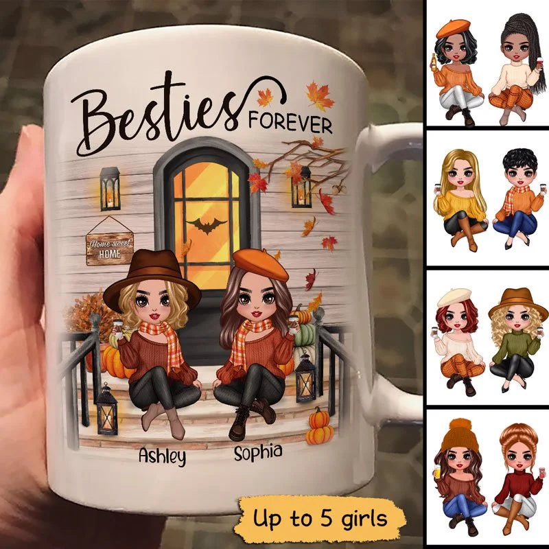 large coffee cup for tea -Fall Season Best Friends Sisters Front Porch Personalized Mug (11oz)