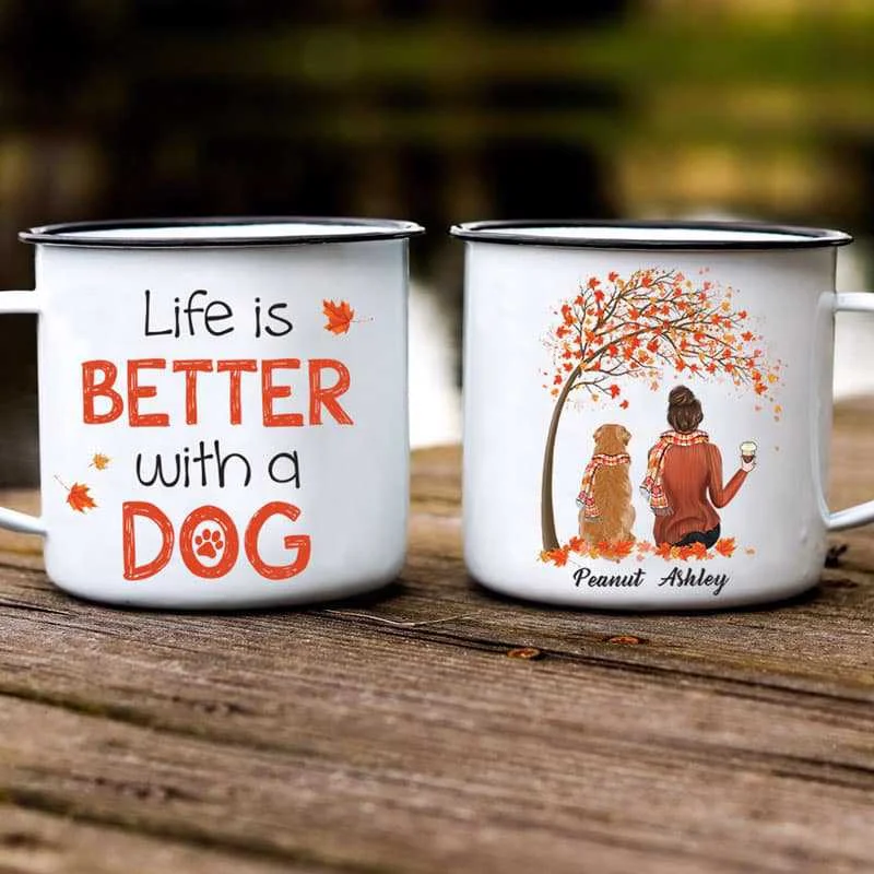 minimalistic coffee mug -Fall Season Life Is Better With A Dog Personalized Campfire Mug