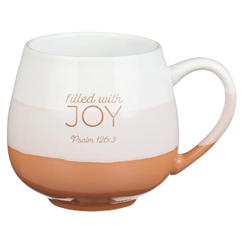 coffee cup with handle -Filled With Joy Cream Ceramic Mug - Psalm 126:3