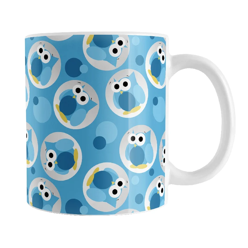 Christmas coffee mug -Funny Cute Blue Owl Pattern Mug