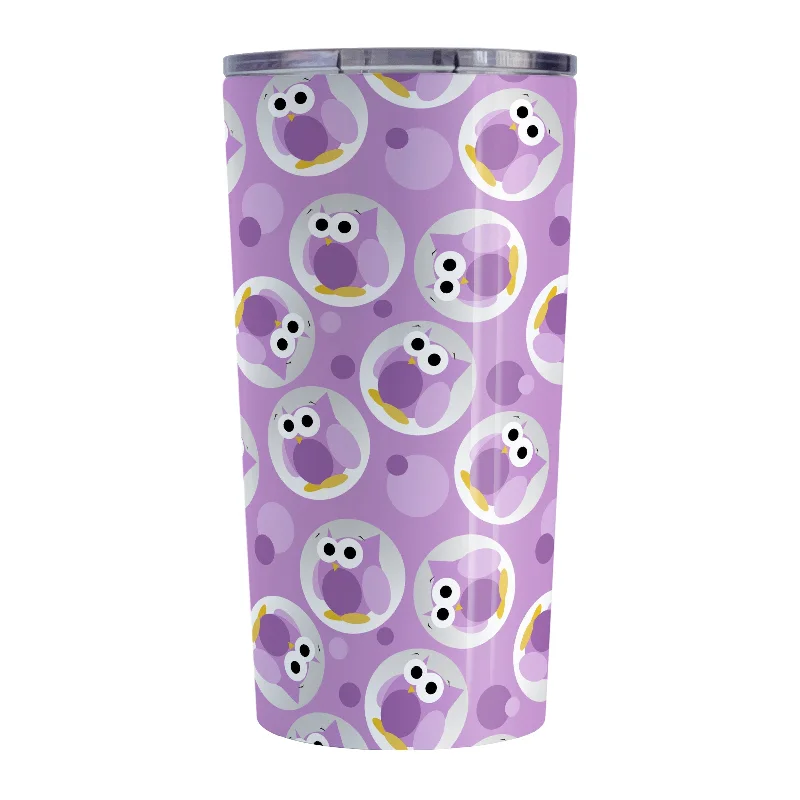 large insulated coffee mug -Funny Cute Purple Owl Pattern Tumbler Cup