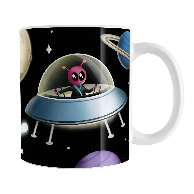 designer coffee mug -Galaxy Pink Alien Spaceship Mug