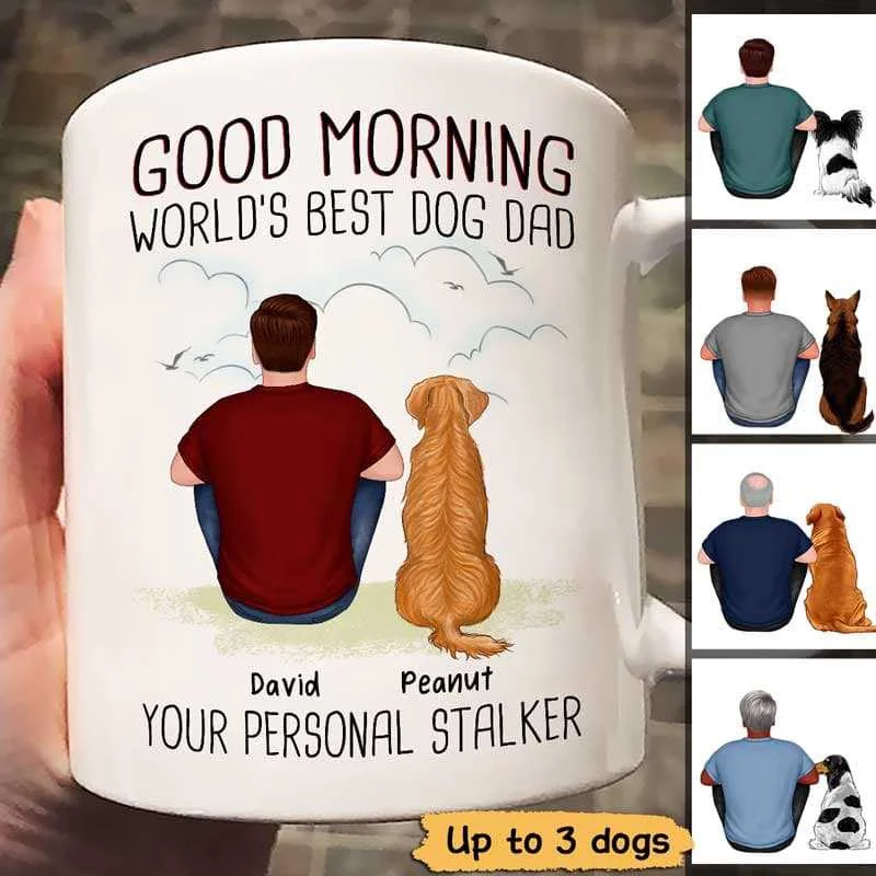 double-walled coffee mug -Good Morning Happy Father‘s Day Human Servant Dog Dad Back View Personalized Mug