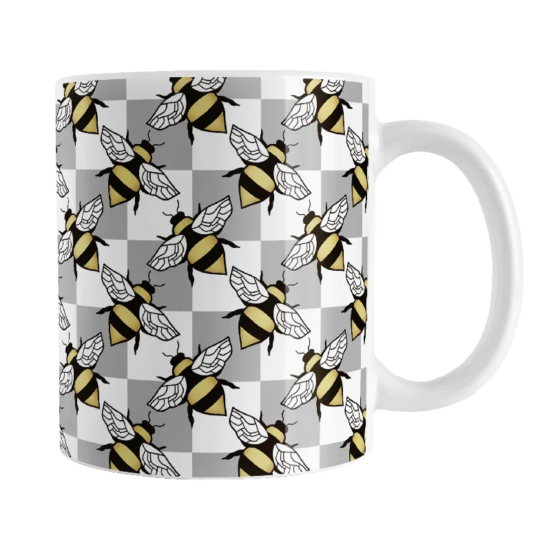 durable travel mug -Gray Checkered Bee Mug