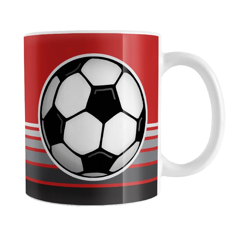 travel mug for tea -Gray Gradient Lined Red Soccer Ball Mug