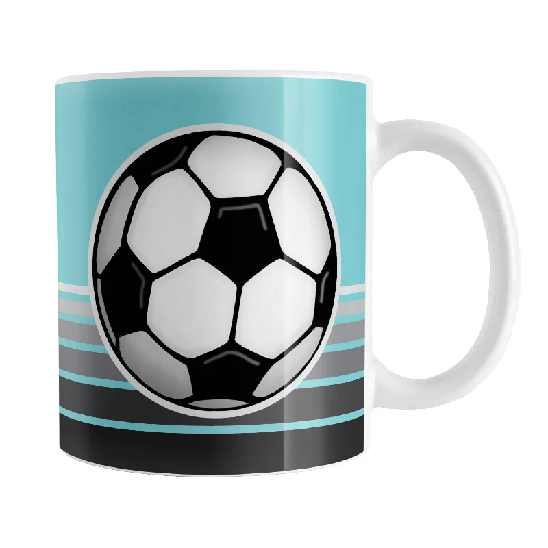 cute tea mug -Gray Gradient Lined Teal Soccer Ball Mug