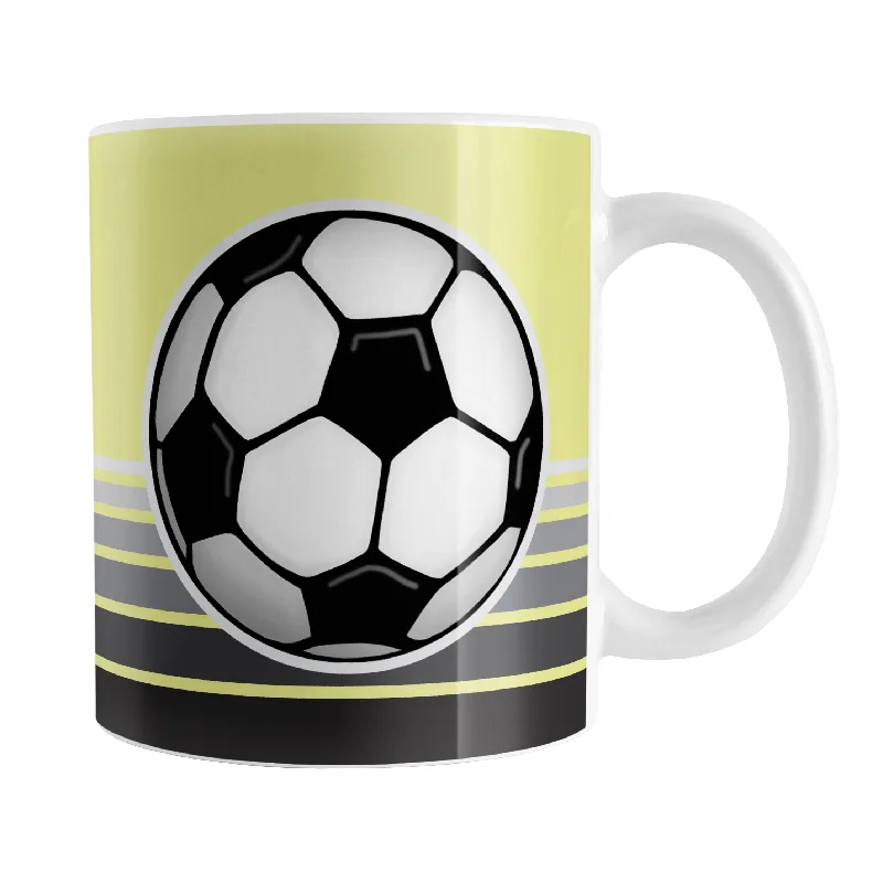 coffee mug for men -Gray Gradient Lined Yellow Soccer Ball Mug