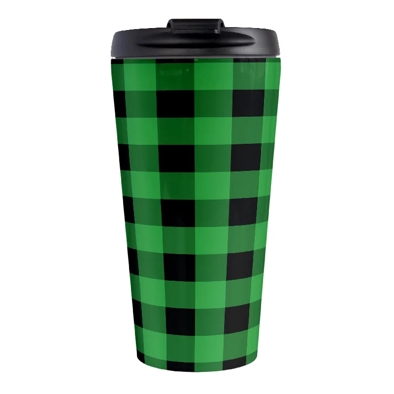 custom coffee cup for birthday -Green and Black Buffalo Plaid Travel Mug